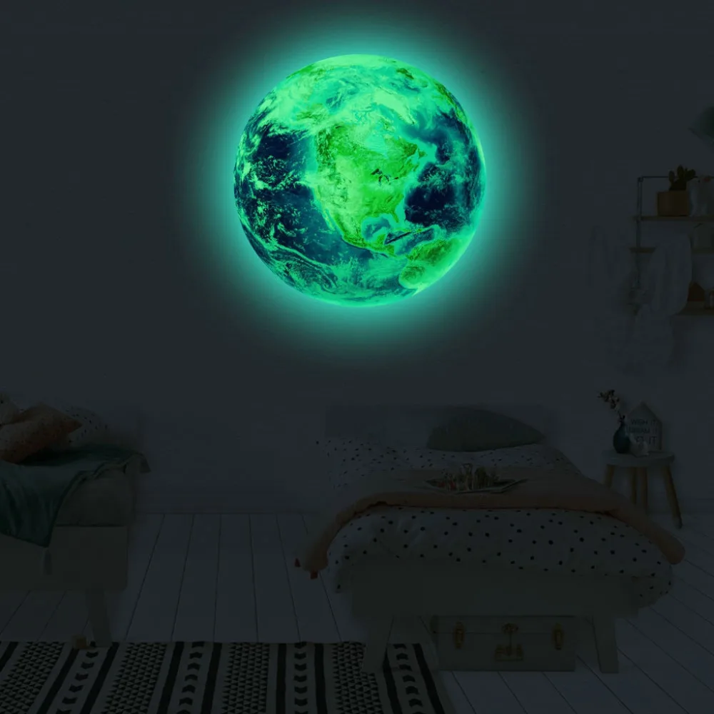 30cm Luminous Moon Earth Cartoon DIY 3D Wall Stickers for Kids Room Bedroom Glow In The Dark Wall Sticker Home Decor Living Room