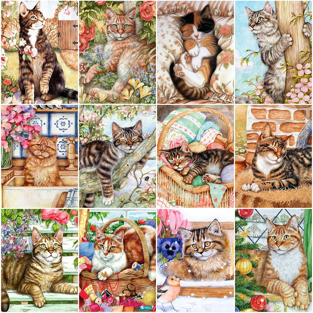 

Evershine Full Square Diamond Painting Cat Handicrafts Diamond Embroidery Animal Mosaic Needlework Cartoon DIY Decor For Home