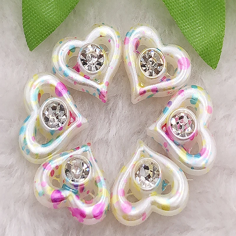 

10pcs20mmABS Multicolor Pearl Half-faced Peach Heart with Diamonds Handmade DIY Love Accessories