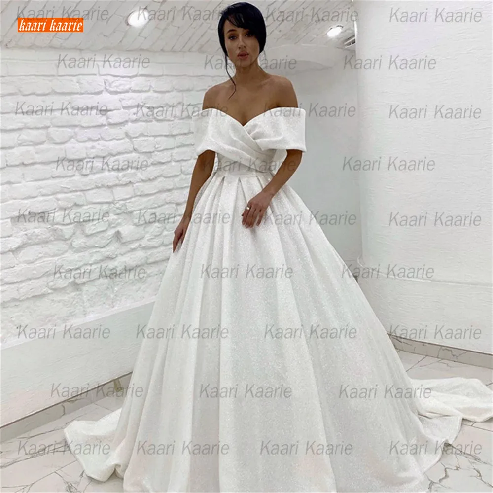 

Charming White Satin Wedding Gowns 2021 vestido de noiva Off The Shoulder robe de mariée Sleeveless Ball Gown Bridal Dresses