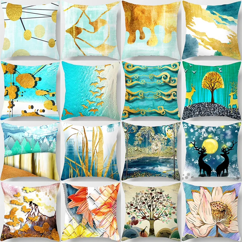 

Modern Simple Hug Pillowcase Gold Grain Elk Sofa Pillow Cushion Cover Bedside Waist Pillowcase Home Pillow Cover Wholesale