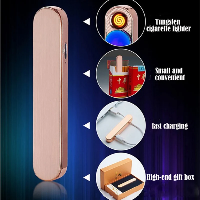 USB аккумуляторная ветрозащитная беспламенная катушка тонкая зажигалка