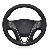car steering wheel cover soft black genuine leather diy hand stitched for hyundai santa fe 2013 2018 ix45 2013 2016