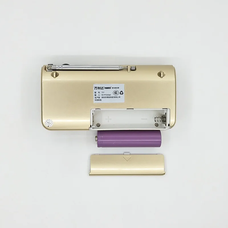 N-519 Мини Портативный 70 МГц~ 108 МГц fm-радио динамик TF USB MP3-плеер два слота для карт TF светодиодный фонарик с функцией использования аккумулятора 18650 - Цвет: gold with battery