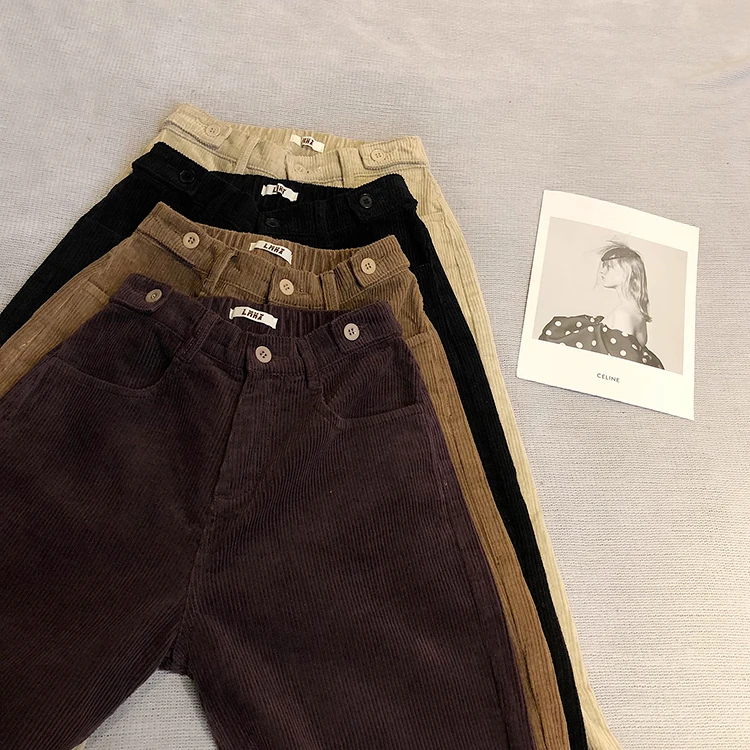 

ZHISILAO Solid Wide Leg Straight Corduroy Pants Women Plus Size High Waist Trousers Mujer Autumn Winter 2020 Thick Warm Pants