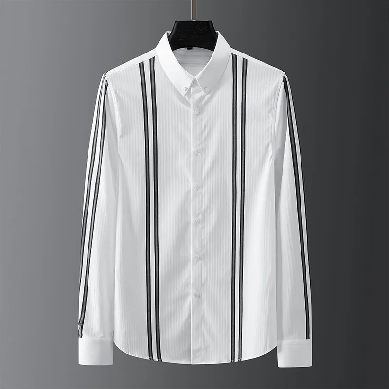 

Brand Spring Male Shirts Luxury Long Sleeve Business Casual Mens Dress Shirts Fashion Slim Fit Stripe Man Shirts Plus Size 4xl
