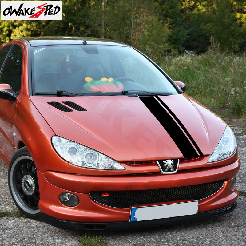 Для Peugeot 206 полосы для кузова автомобиля капота наклейки виниловые гоночный Спорт