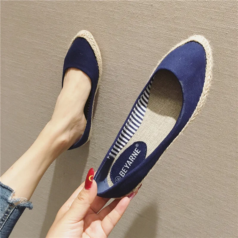 

Linen Canvas Shoes Women Slip On Flats Loafers Breathable 2021 Spring New Female Casual Shoes Linen Sneakers Pointed Flats