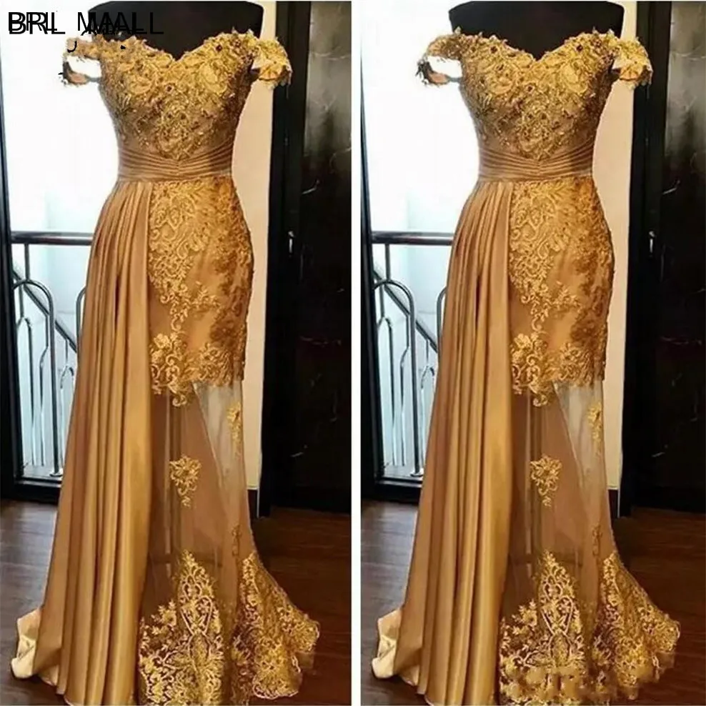 

vestido de fiesta Gold Appliques Lace Mermaid Prom Dresses Off Shoulder Long Formal Dresses Party Evening Gowns robes de soire