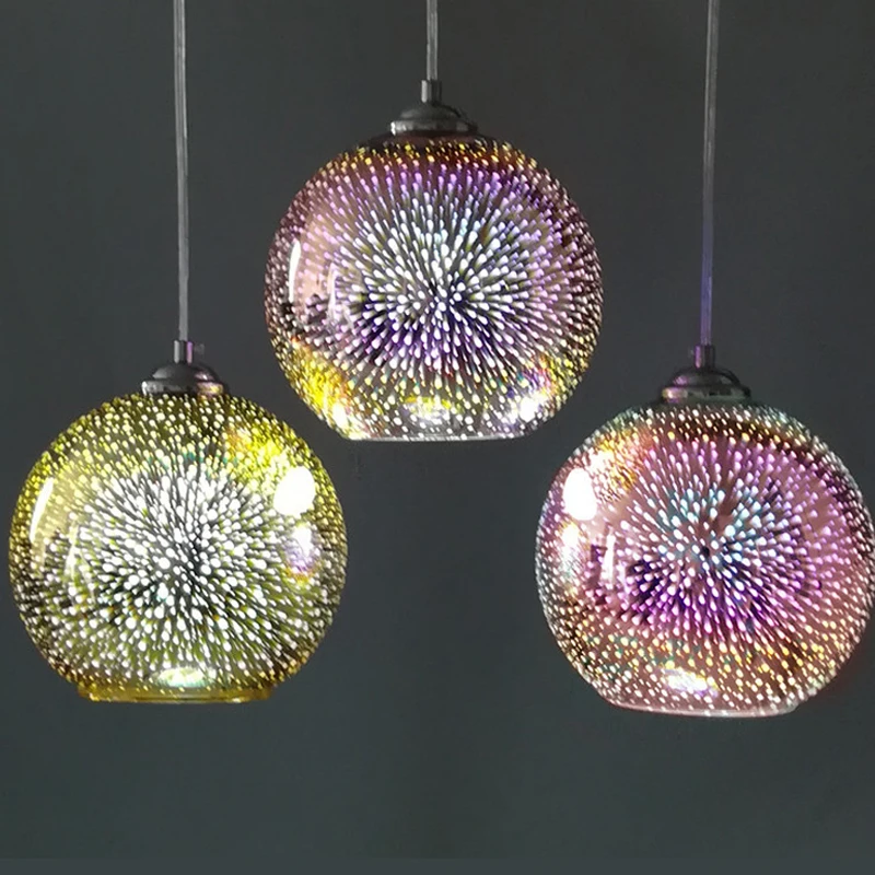 Современные зеркальные стеклянные подвесные светильники красочные 3D кухонные