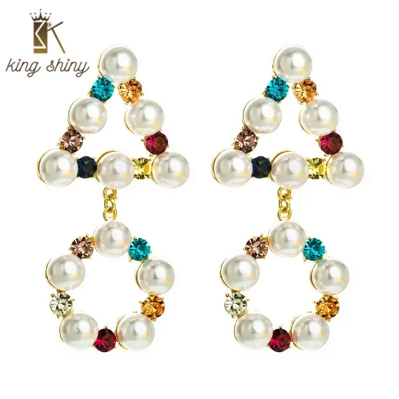 

Vintage Colorful Rhinestone Dangle Earring for Woman Elegant Geometric Simulated Pearl Statement Drop Earring Lady Party Brincos