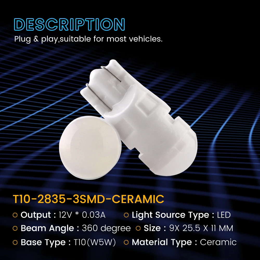 100 шт. автомобильные Сменные лампы T10 W5W керамические матовые линзы 2835 детской для