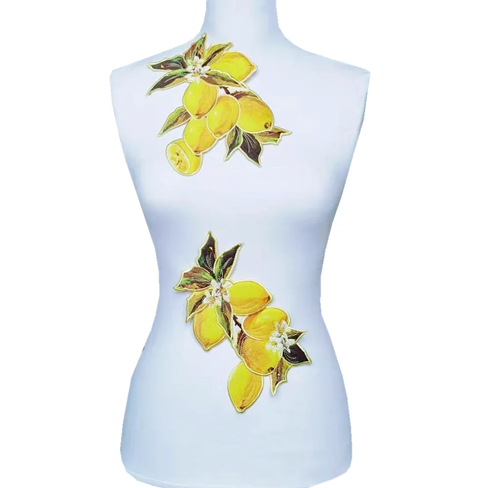 Большая лимонная стеганая вышивка, нашивка, вышитые нашивки для одежды, аппликация для одежды, нашивки AC1587