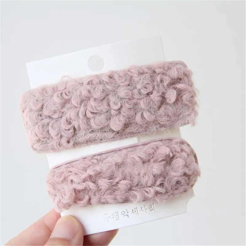 2PCS Pink M MISM плюшевые зимние заколки для волос женские капли BB заколки для волос шерстяные заколки для волос для девочек модные заколки для волос с буквенным принтом аксессуары для волос - Цвет: 2PCS Pink