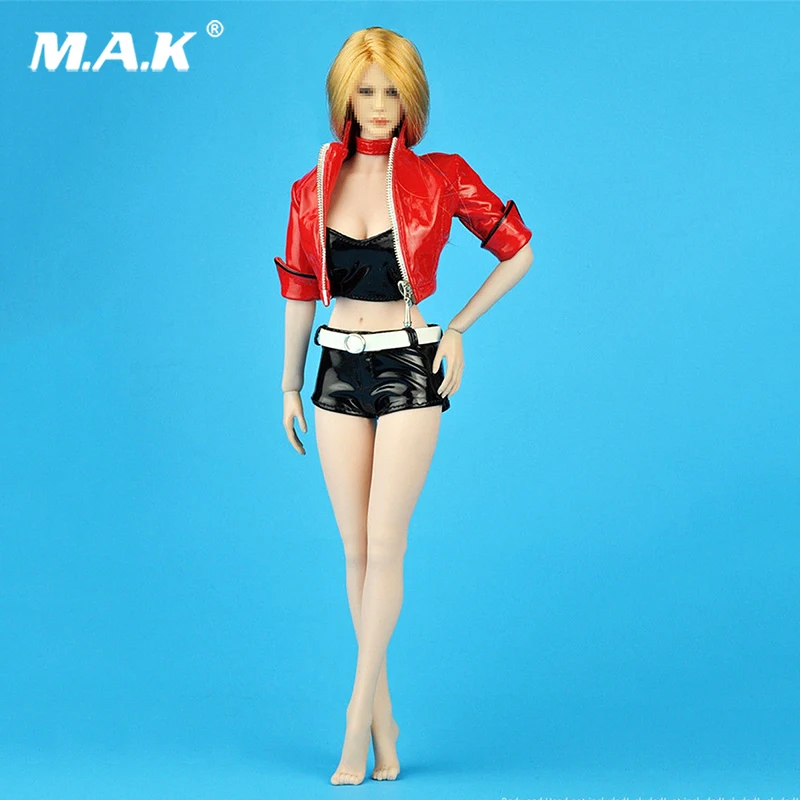Пикантная красная короткая кожаная куртка для девушек 1/6 горячие брюки костюм 12