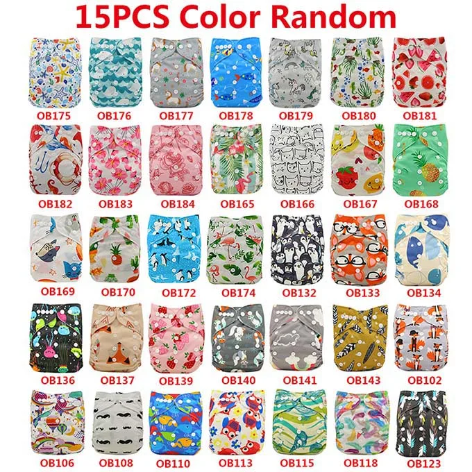 15pcs cloth diaper Тканевые Карманные Подгузники Детские Ohbabyka оптом многоразовые подгузники Единорог лиса печать Новорожденные Моющиеся Подгузники Обложка Один размер подходит всем - Цвет: 15pcs cloth diaper