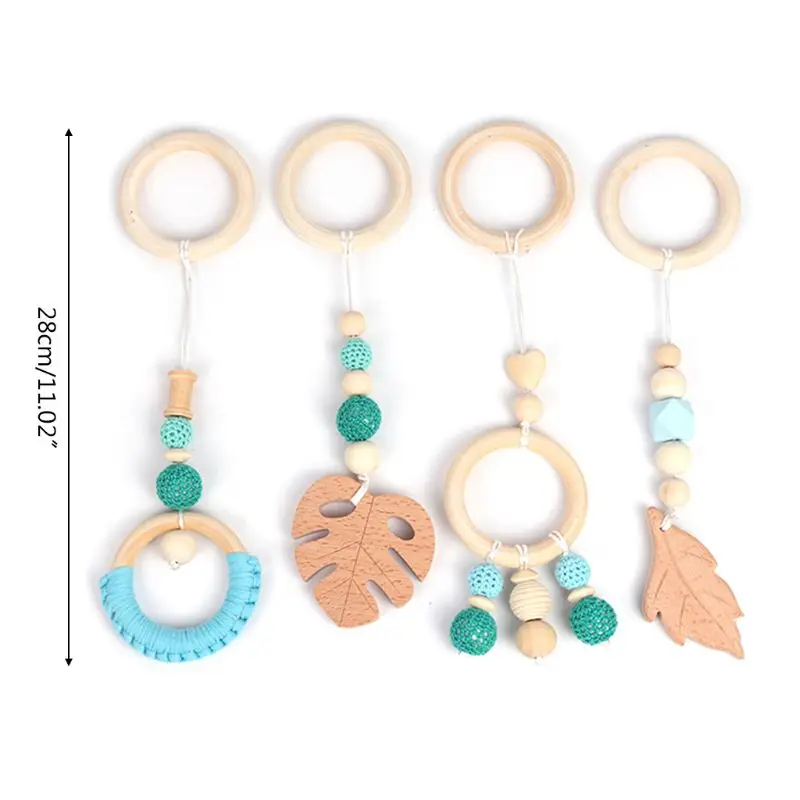 

4Pcs/Set Baby Nordic Gym Frame Hanging Pendants Wooden Ring Teether Molar Nursing Toys Infant Room Decoration Gift