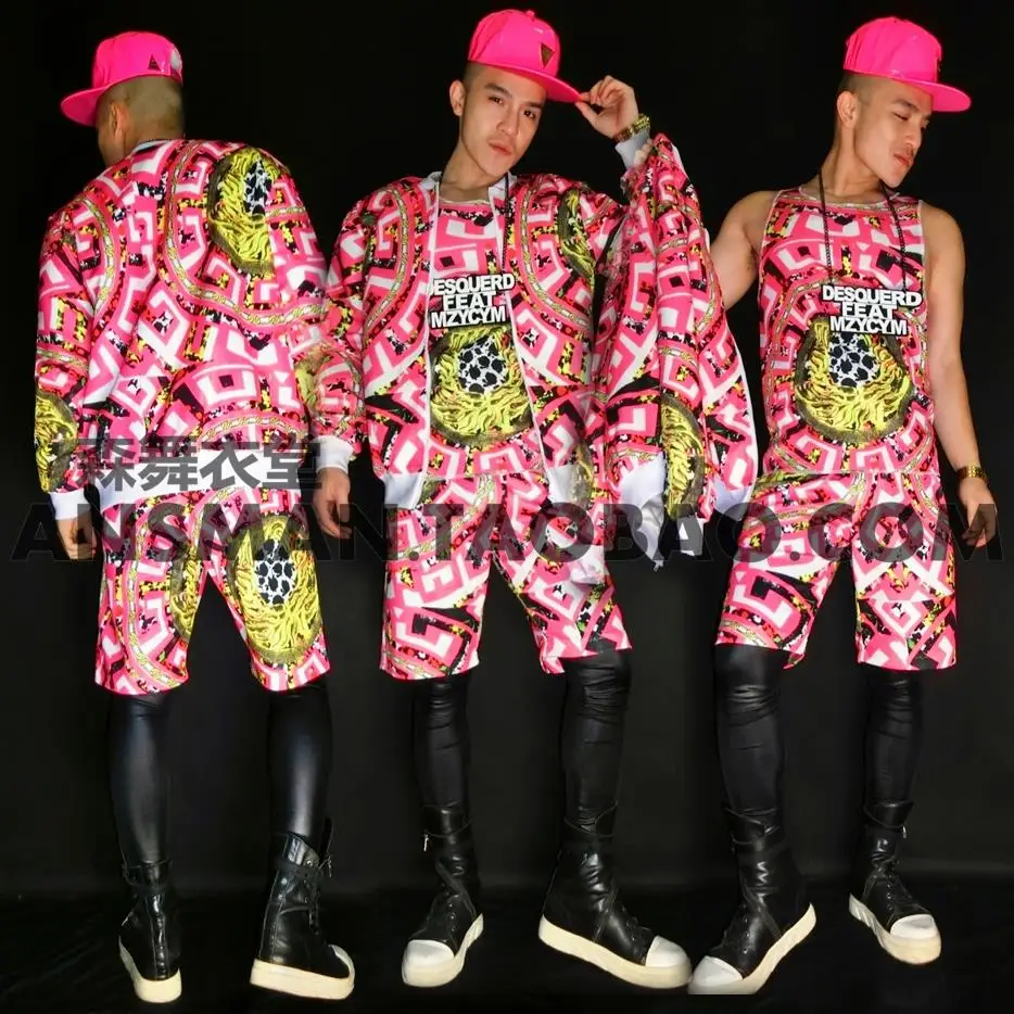 

Ночной клуб Мужской DJ певец DS Quan Zhilong GD аналогичный абзац флуоресцентная розовая икона хип-хоп бейсбольная форма куртка костюм