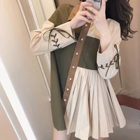 womens wear spring 2021 new fashion retro stitching long sleeve tops korean clothing vintage camisas mujer blouse r205
