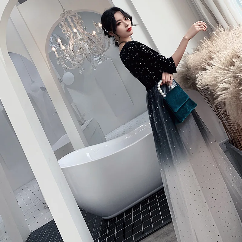 

Chinese Oriental Starry Sky Gradient Wedding Women Sexy Fantasy Cheongsam Evening Dress Elegant Princess Dresses Modern Qipao