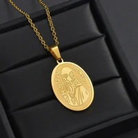 dropshipping catholic saint benedict medallion pendant necklace gold stainless steel san benito necklace jewelry