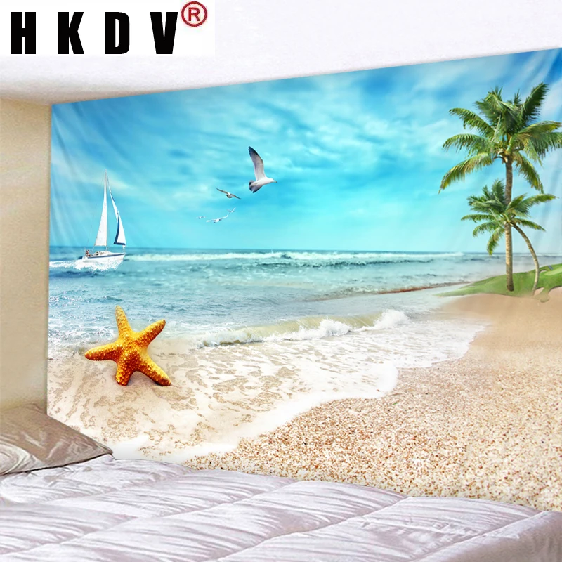 

HKDV Ocean Starfish Landscape Tapestry Wall Hanging Wall Covering Rugs Background Cloth Beach Mat Blanket Art Home Decor