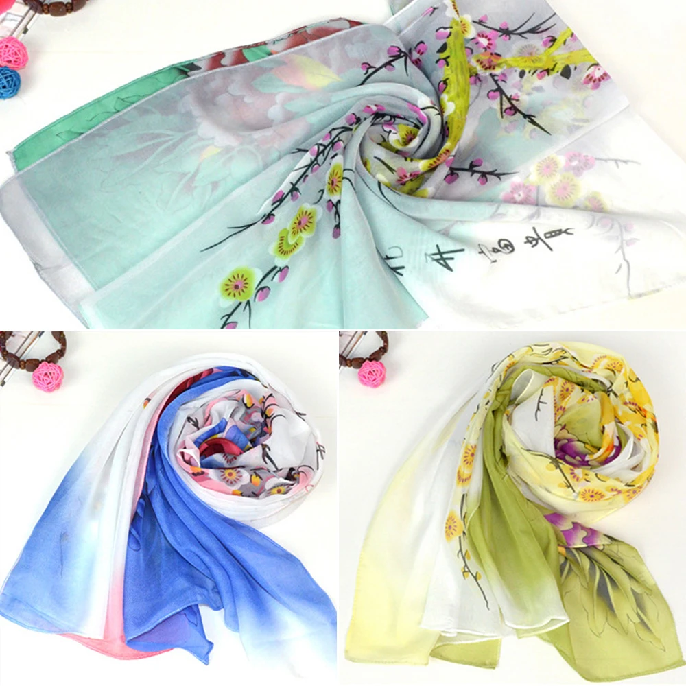

Women Fashion Long Flower Print Chiffon Scarf Winter Wrap Shawl Foulard Echarpe