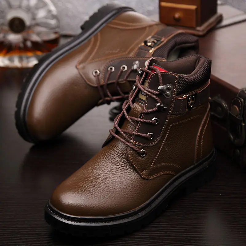 Новинка Мужские теплые зимние ботинки из натуральной кожи с Плюшевым Мехом