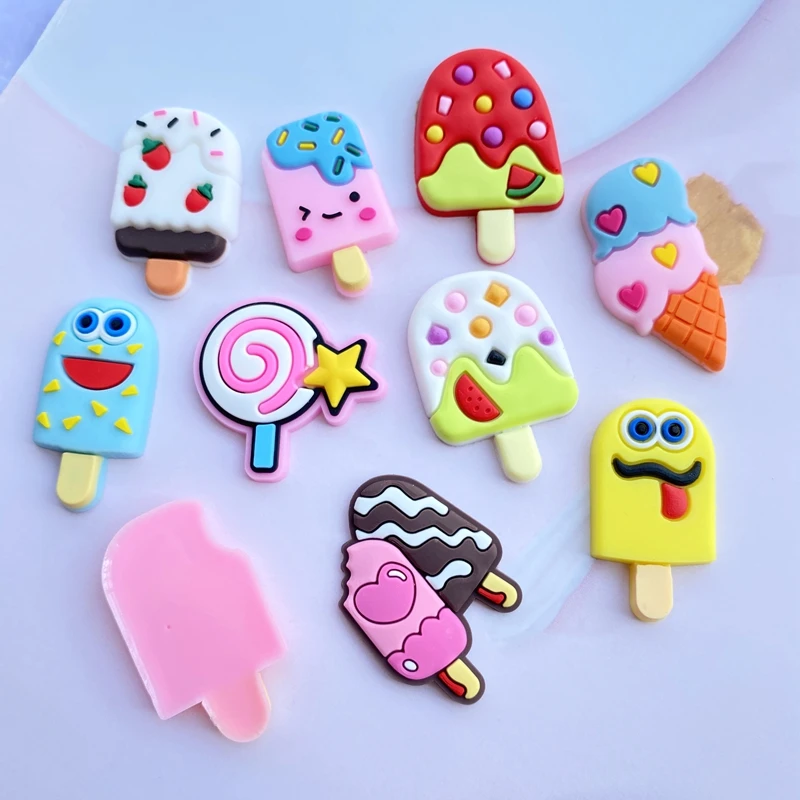 10 new cute cartoon ice cream soft rubber series flat bottom diy crafts mobile phone case accessories f79 free global shipping