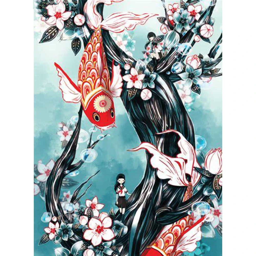 

Diamond Painting Fish Koi Graph Plum Blossom Tree Cross-Stitch Crystal Rhinestone Kits Full Drill Diamond Embroidery Gift