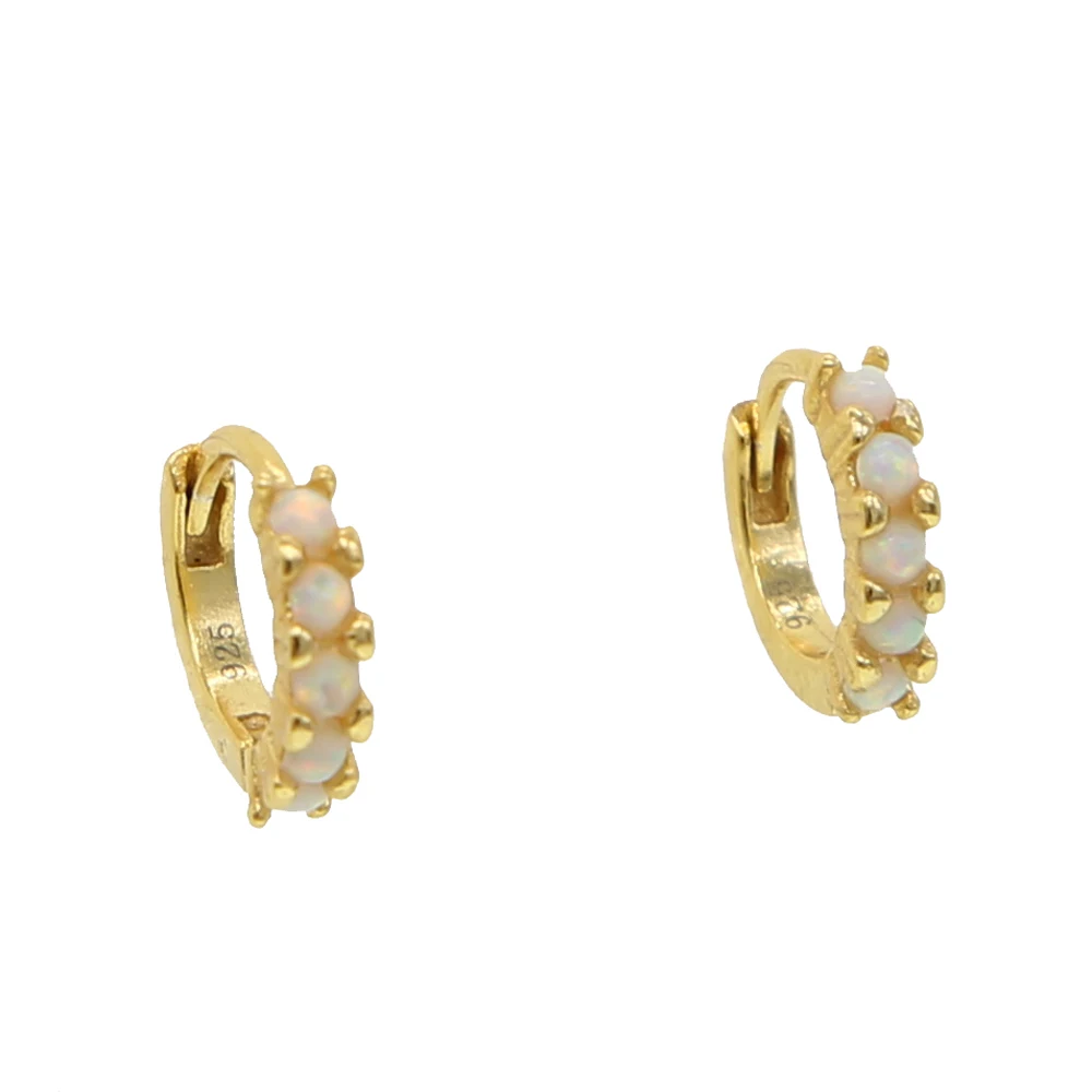 Delicate Boho Women girl White Fire Opal HOOP Earring Gold Filled 925 sterling silver mini small huggies fire opal Wedding gifts | Украшения