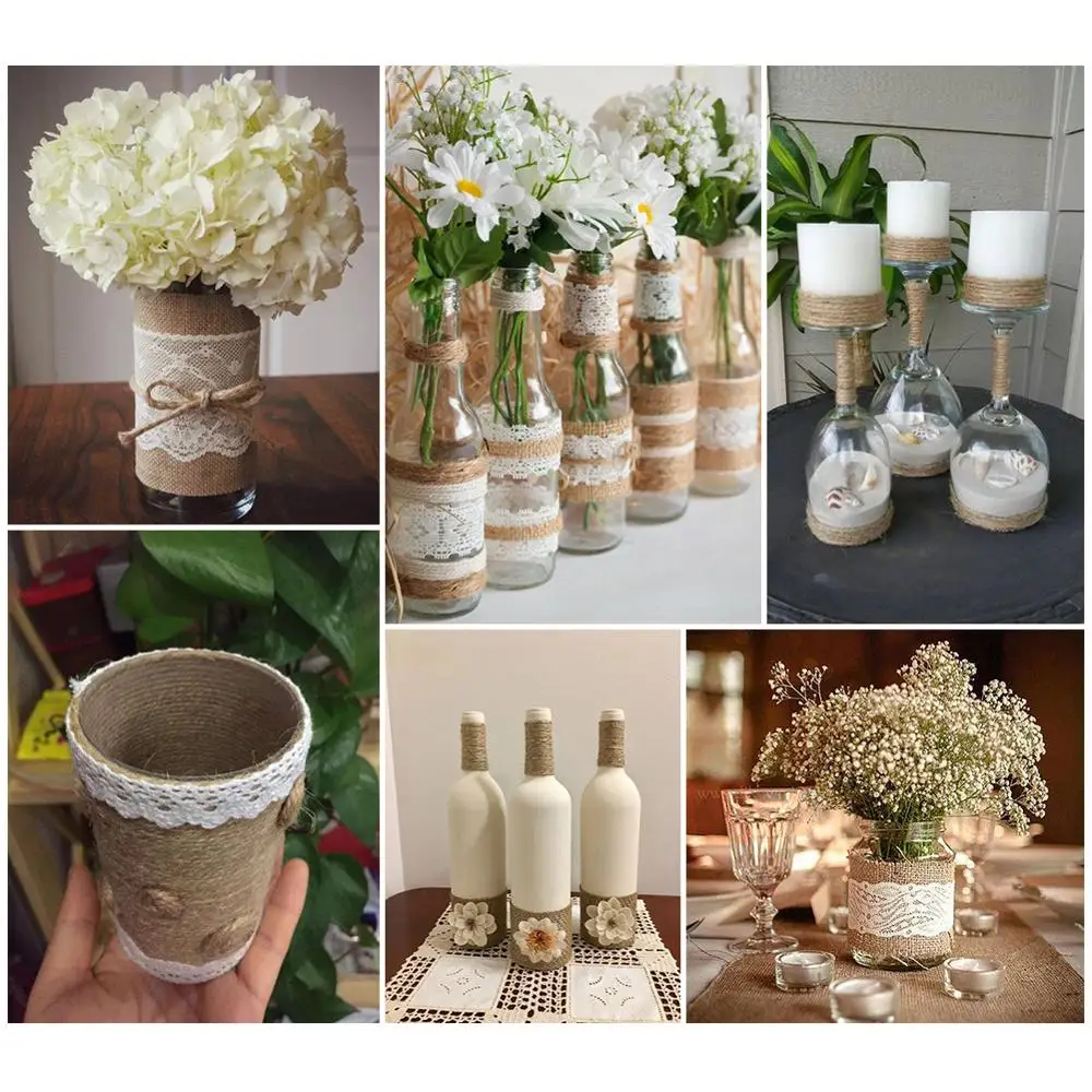 

11rolls/set Lace Flower Pattern Tan Hemp Cord Ribbon Rope String Thread for Jewelry Making Packaging Wedding Decoration