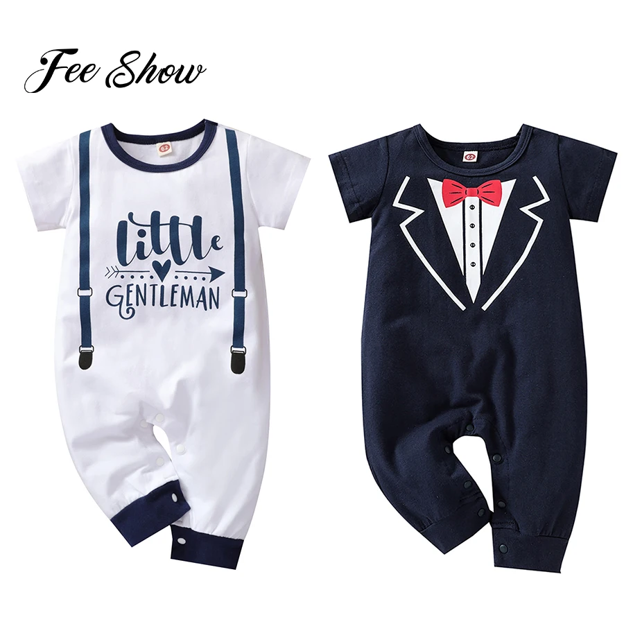

Newborn Baby Boys Romper Toddler Baby Gentleman 1st Birthday Baptism Bodysuit Infant Cotton Jumpsuits for 0-18 Month Babies