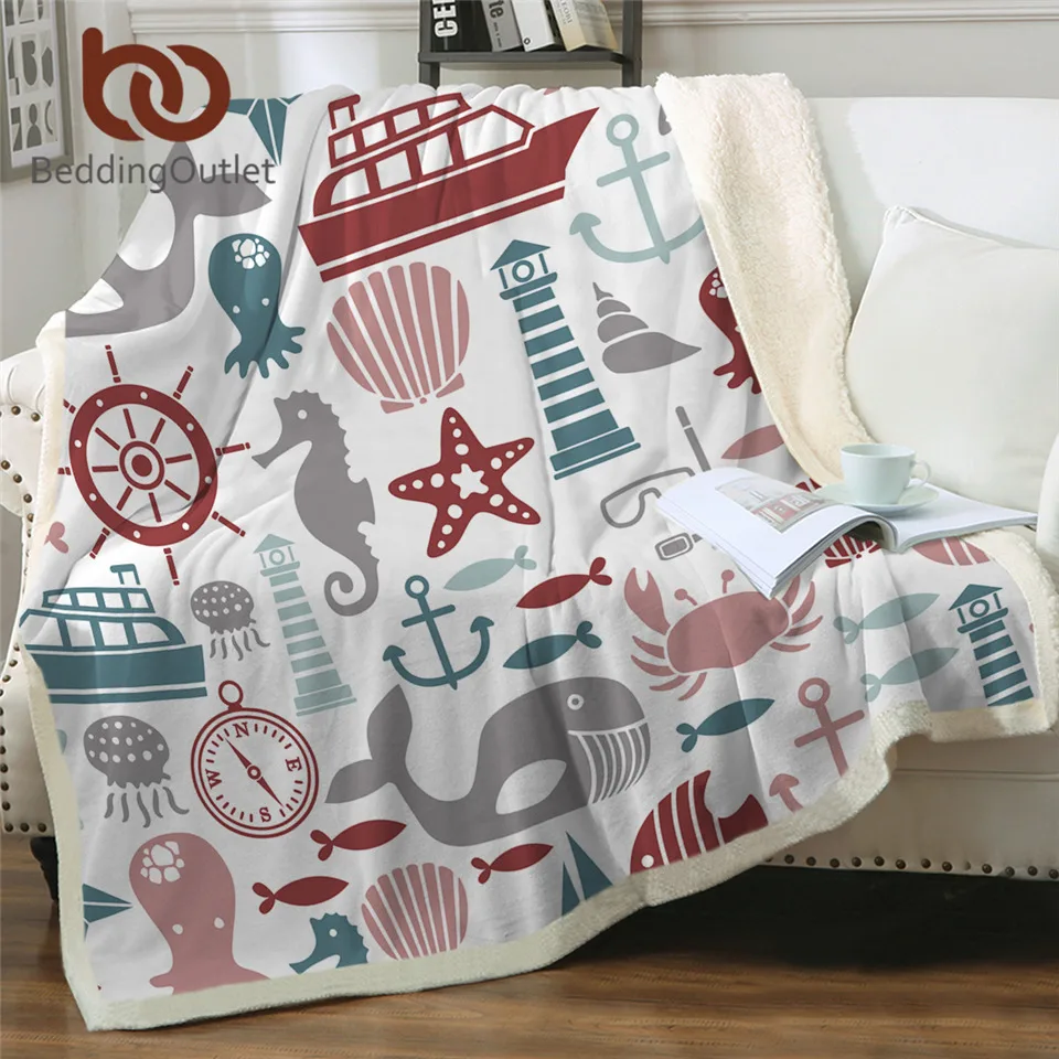 BeddingOutlet пушистое одеяло с морскими иконами детское мультяшное плюшевое