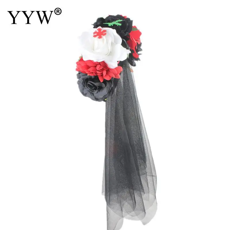 Свадебная гирлянда Роза цветок повязка на голову с Crape аксессуары для волос