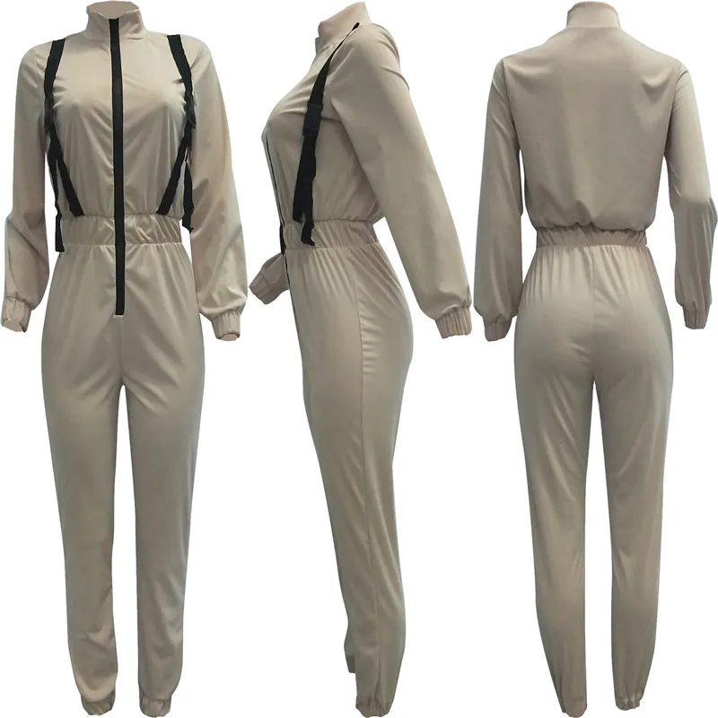 

Front Zipper Sexy Rompers Womens Jumpsuit Turn-down Collar Button Long Sleeve Loose Streetwear Casual Overalls Female Playsuits