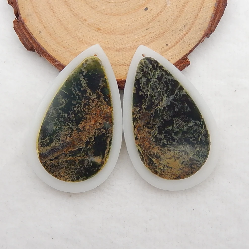 Натуральный зеленый опал с белым нефритом серьги из бисера очаровательные