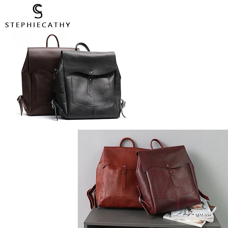SC Женский итальянский кожаный рюкзак в винтажном ретро стиле с откидной пряжкой