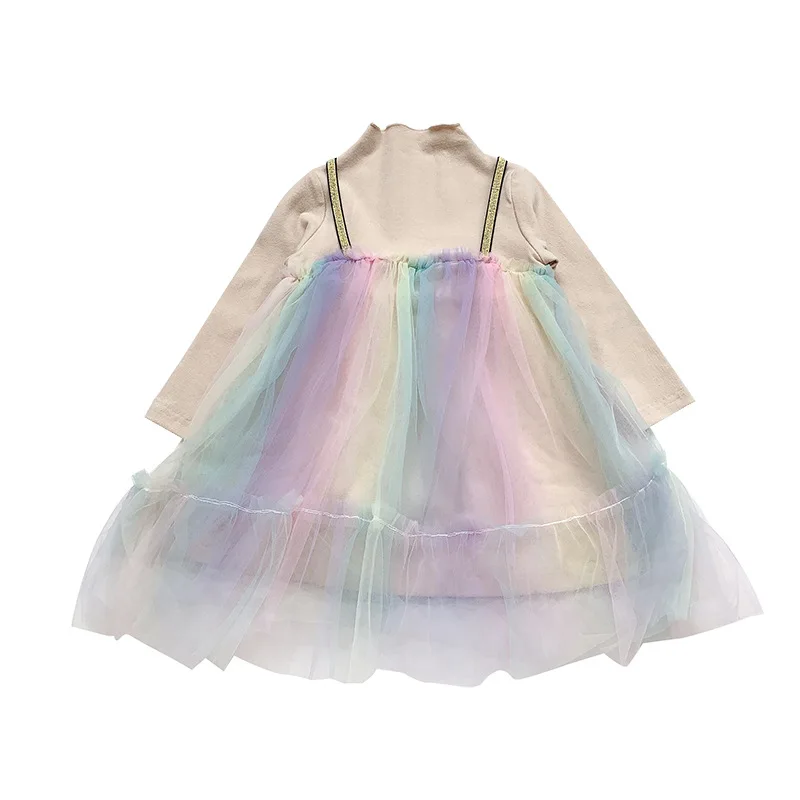 Платье для девочек весна-осень 2020 новое Сетчатое хлопковое платье принцессы с