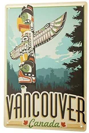

Оловянные таблички для декора, мировой тур, Ванкувер, Канада, тотемный столб, металлическая пластина 8X12