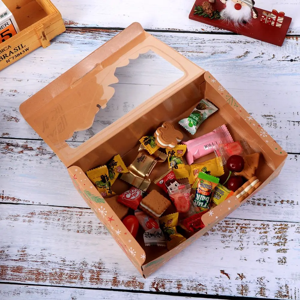 3 шт. микс Подарочная коробка из крафт-бумаги для рождественских конфет тортов