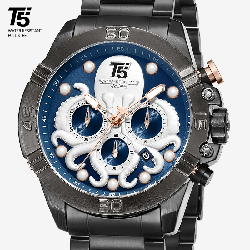 Роскошные розовое золото розовый черный бренд Мужские кварцевые хронограф