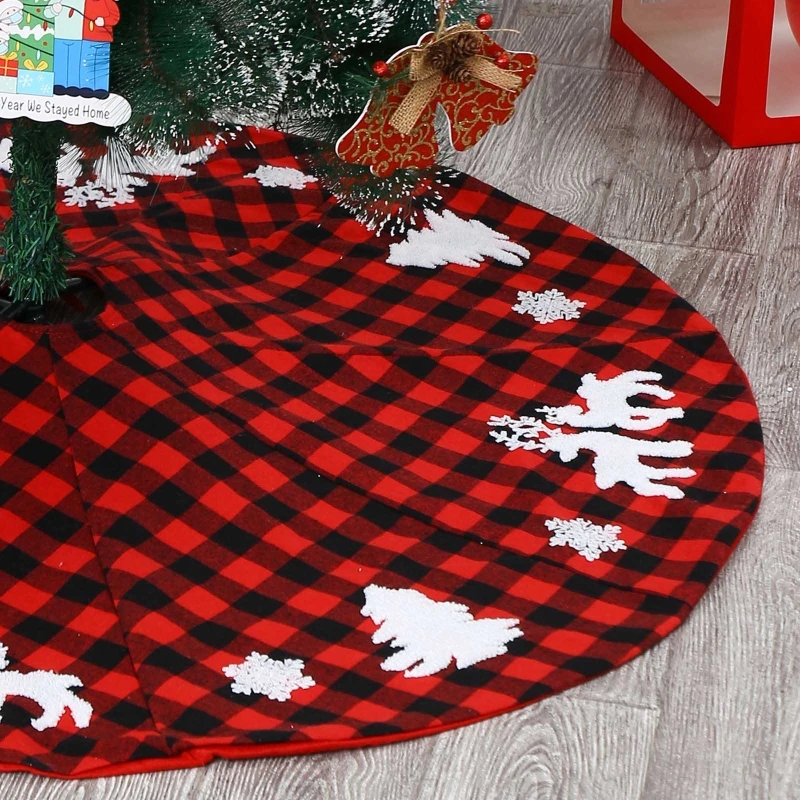 

Christmas Embroidered Snowflake Elk Tree Skirt Ornament Carpet Floor Mat Base