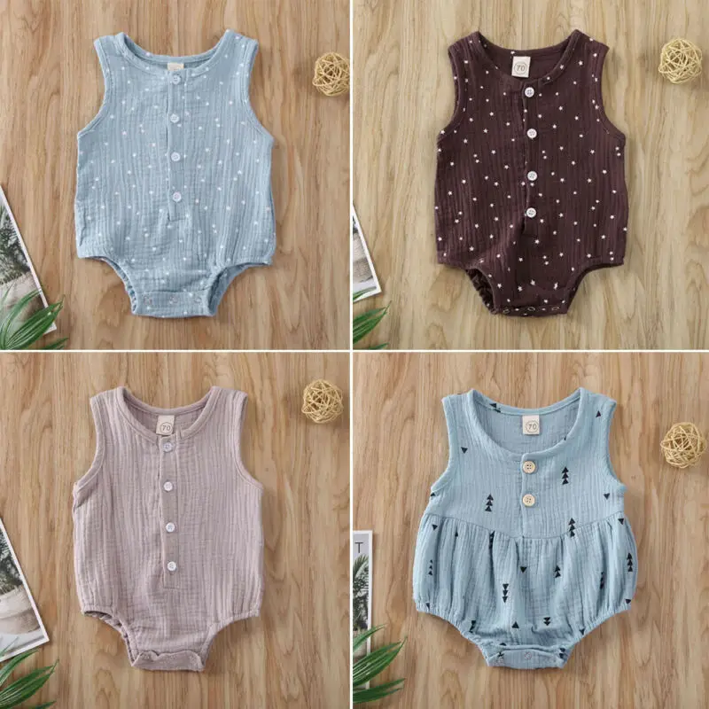 Летняя одежда в горошек без рукавов с пуговицами круглым вырезом для