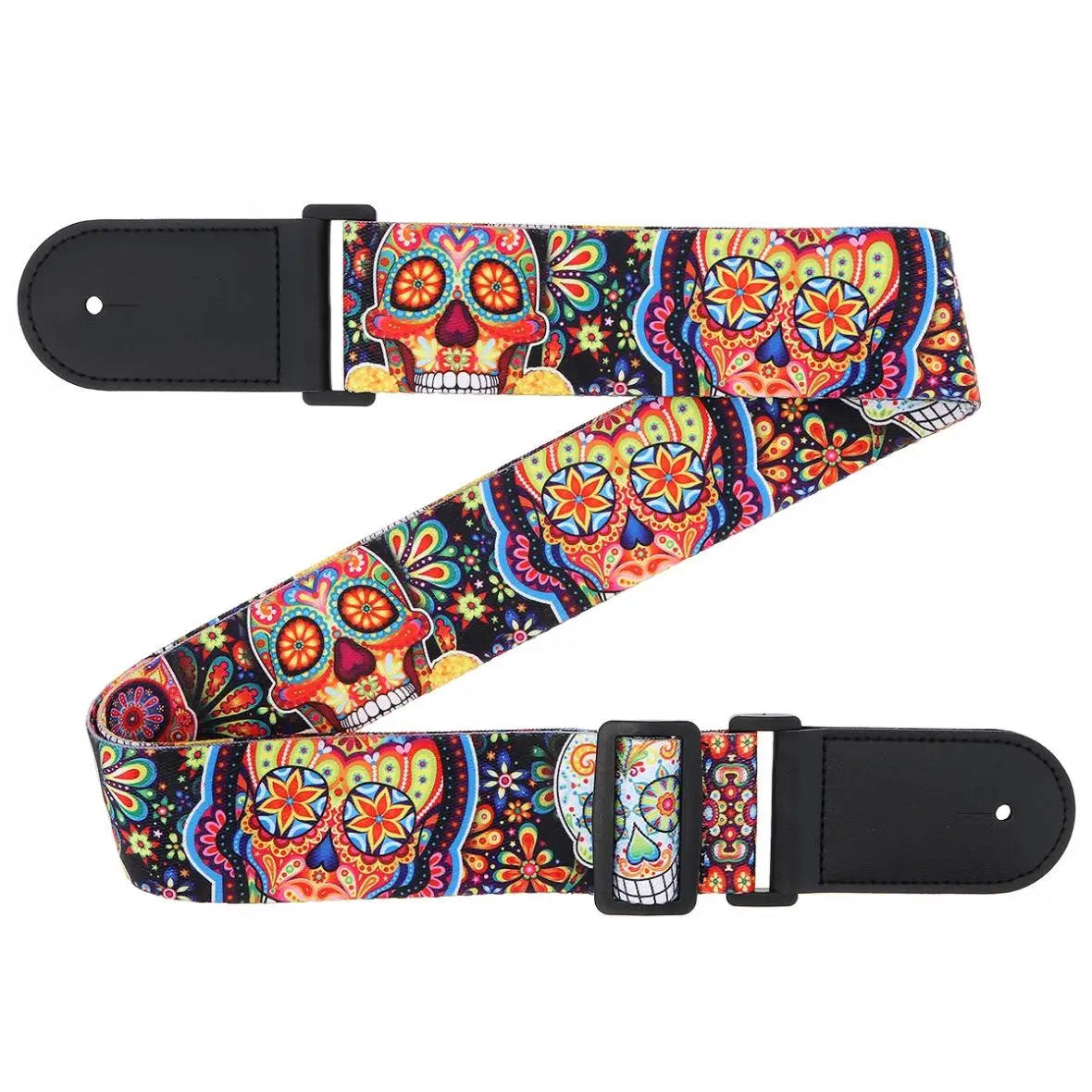 

Florescent Pattern Printing Guitar Strap with PU Leather Ends 5cm Wide Adjustable 110-150cm Length for Guitar Bass