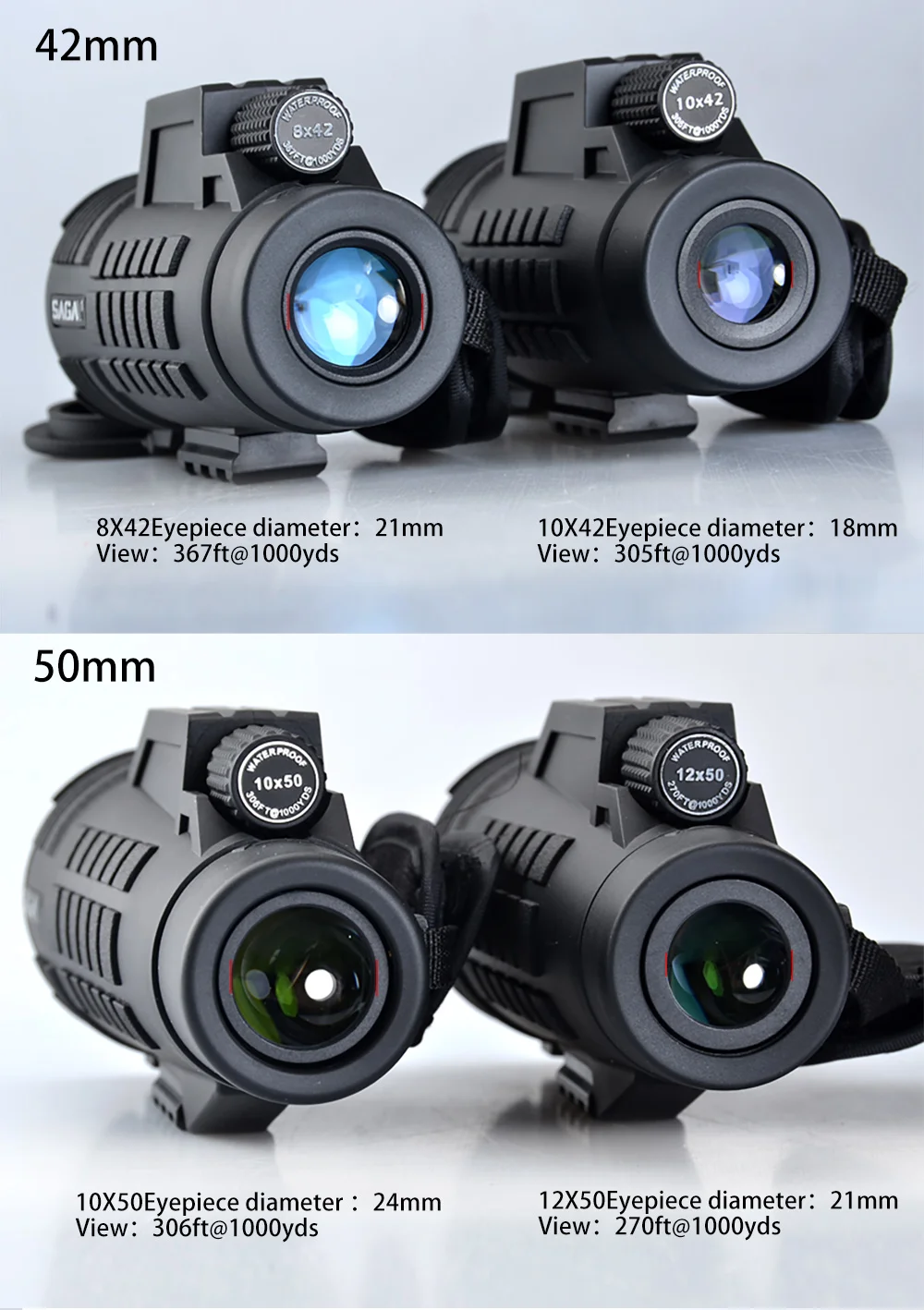 SAGA Профессиональный монокулярный телескоп 8x42 12x50 мини telescopio BAK4 призма компактный охотничий низкий светильник ночного видения монокуляры