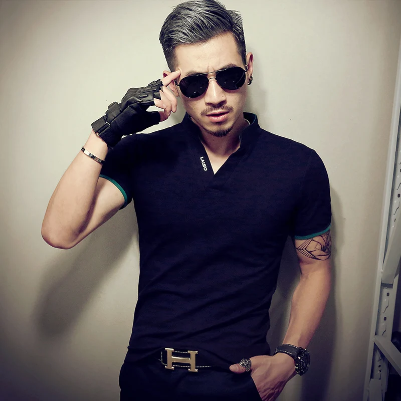 

Summer Polo Shirt Men Cotton Short Sleeve Solid V Neck Fashion Slim Fit Mens Polo Shirts Causal Mens Clothing White Plus Size