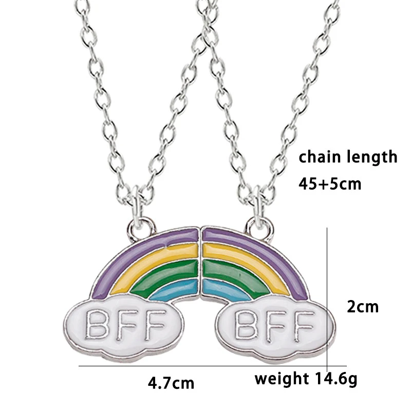 

2020 Fashion Bohemian Style Necklace BFF Cute Colorful Rainbow Pendant Creative Alloy Long Chain Symmetrical Jewelry Gift