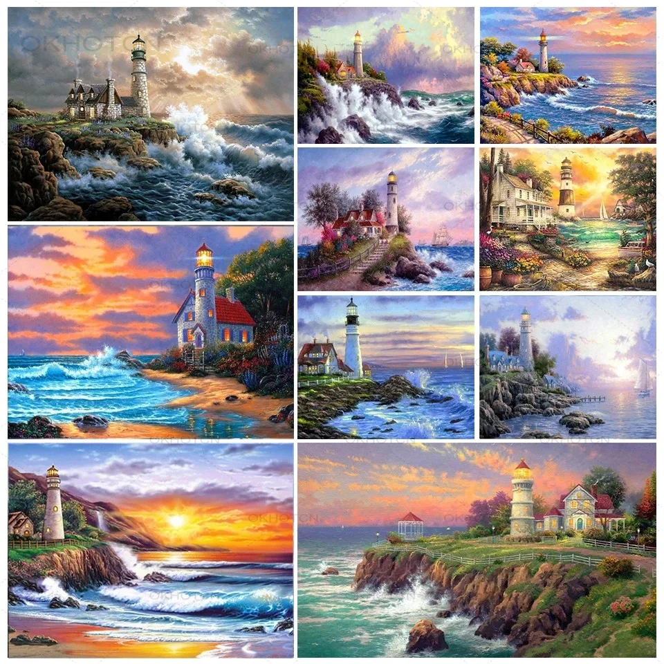 

5D Diy Diamond Painting Landscape Seaside Lighthouse Rhinestone Art Picture Kit Diamond Embroidery Mosaic Home Decoration Gift
