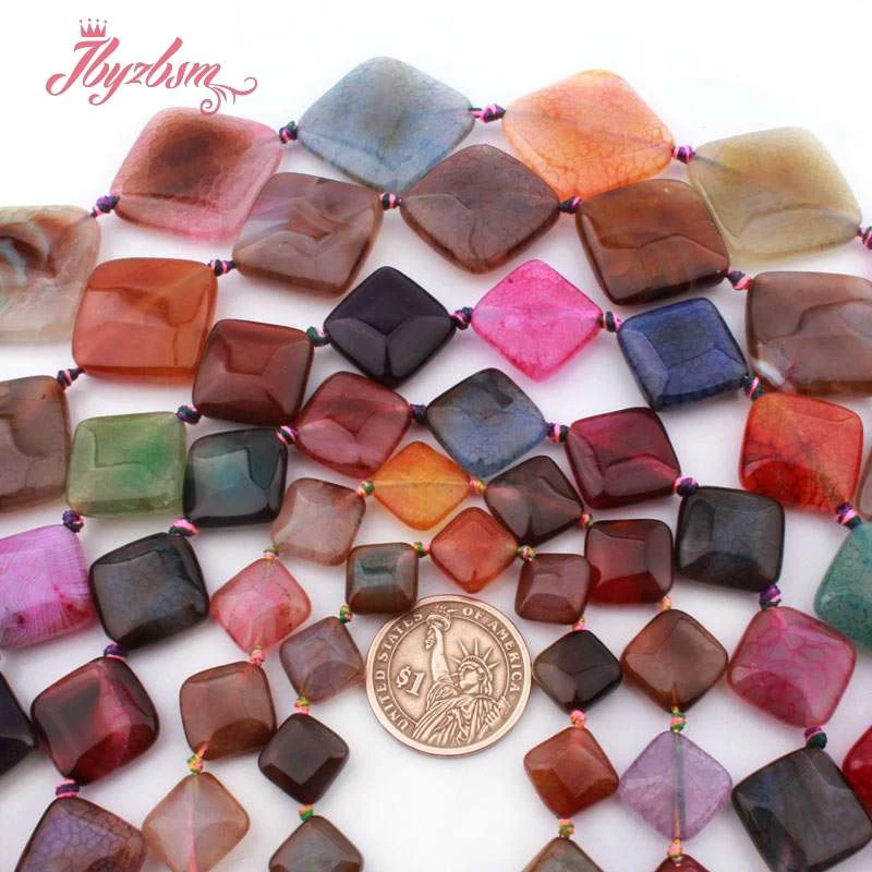 

14,18,25mm Square Multicolor Cracked Faceted Agates Natural Stone Beads for DIY Accessories Bracelet Necklace Jewelry Making 15"